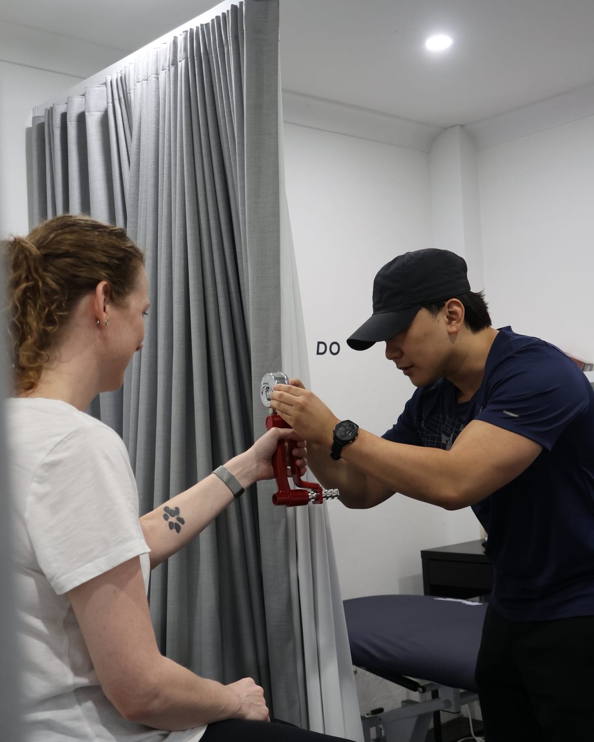 Grip strength measured with a hand dynamometer during an exercise physiology assessment
